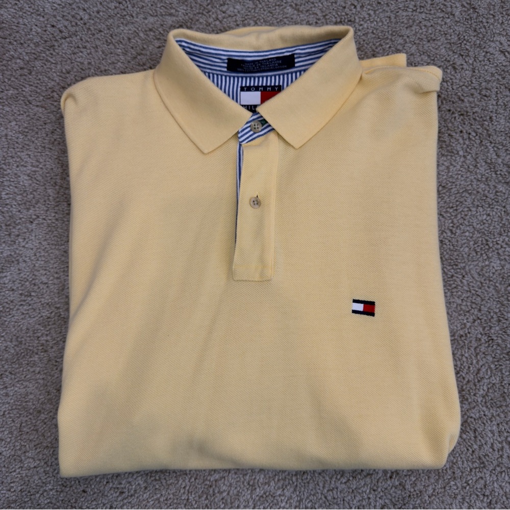 Tommy Hilfiger Men's Polo in Soft Yellow, size L, cotton